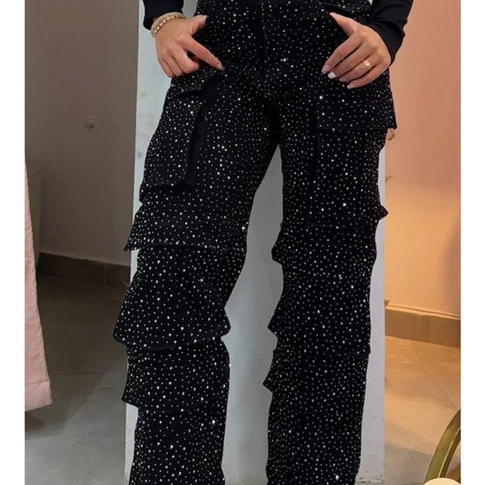 Black Ruffle Cargo Pants